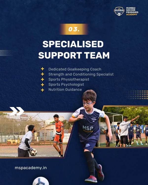 We offer a specialized support team including a dedicated goalkeeping coach, strength and conditioning specialist, physiotherapist, psychologist, and nutrition guidance.