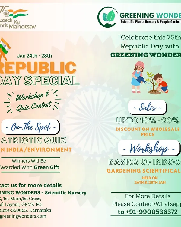 To celebrate the 75th Republic Day, we hosted a special event with sales, workshops on indoor gardening, and a patriotic quiz. It was our way of celebrating India's democracy with a green initiative.
