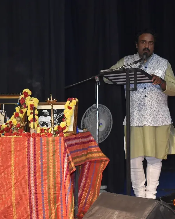 Speaking at our Gurupoornima celebration. It is a day to express gratitude for my own gurus and to share my thoughts on this beautiful tradition with my students and our guests.
