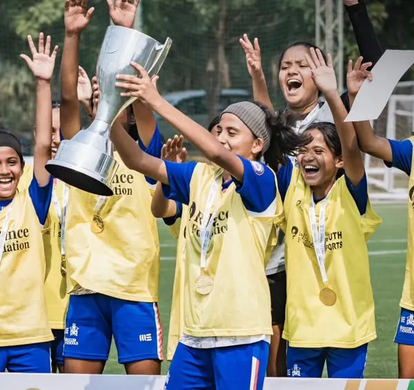 The pure joy of victory. This is what we work for. Our U15 girls team celebrating their championship win at the Reliance Foundation Young Champs Football Cup, holding the trophy high.