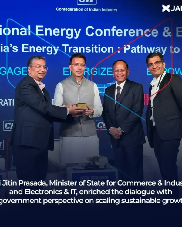 Our Chairman at the CII International Energy Conference & Exhibition, engaging with Shri Jitin Prasada, Minister of State. This moment reflects our commitment to collaborating with government bodies to scale sustainable growth and achieve India's net-zero goals.