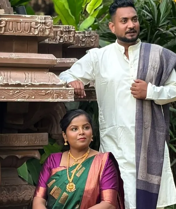 A beautiful traditional look for Dr. Brunda and Dr. Abhi's pre-wedding shoot. I styled her in a classic green silk saree with gold jewelry, creating a timeless and elegant makeup look to match.