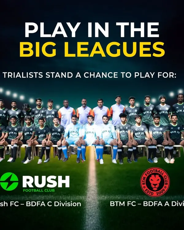 This is your chance to join a professional football pathway. We are scouting for talent to play for BTM FC in the KSFA A Division and for our feeder club, Rush FC, in the C Division.