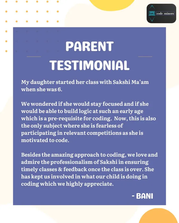 A parent shares how her 6-year-old daughter, who has been with me for two years, has become fearless in competitions. This testimonial speaks to how my teaching approach builds not just logic, but also motivation and confidence from a very young age.