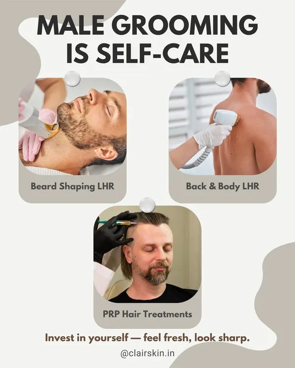 We believe grooming is an essential part of self-care for men. We offer a suite of services tailored for our male clients, including PRP for hair, beard shaping with laser hair removal, and back and body LHR.