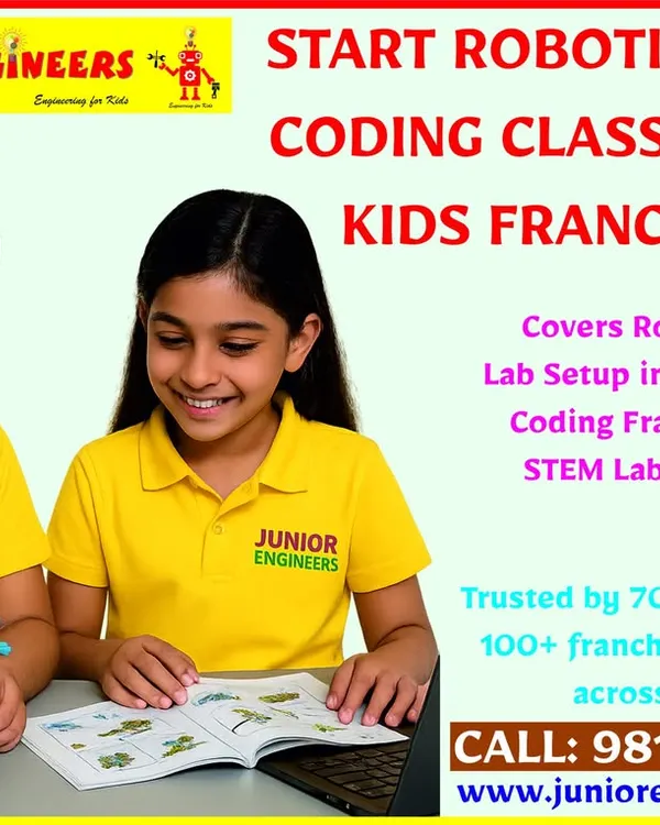 Join our network of over 100 franchise partners and start your own robotics and coding classes for kids. This image highlights the core of our franchise offering, which is trusted by hundreds of schools and provides a proven model for success in the growing field of kids' education.