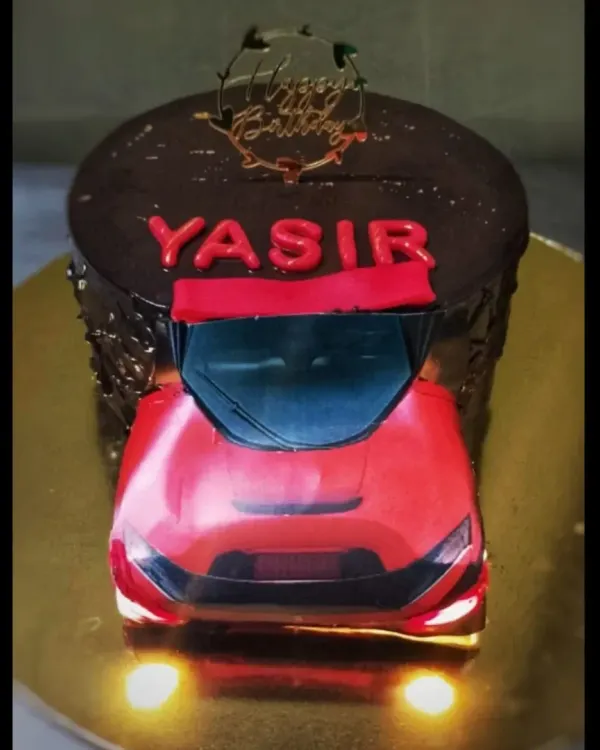 This cake comes with working headlights. I fitted this red sports car cake with small LED lights to make it truly shine, perfect for a car enthusiast's birthday.