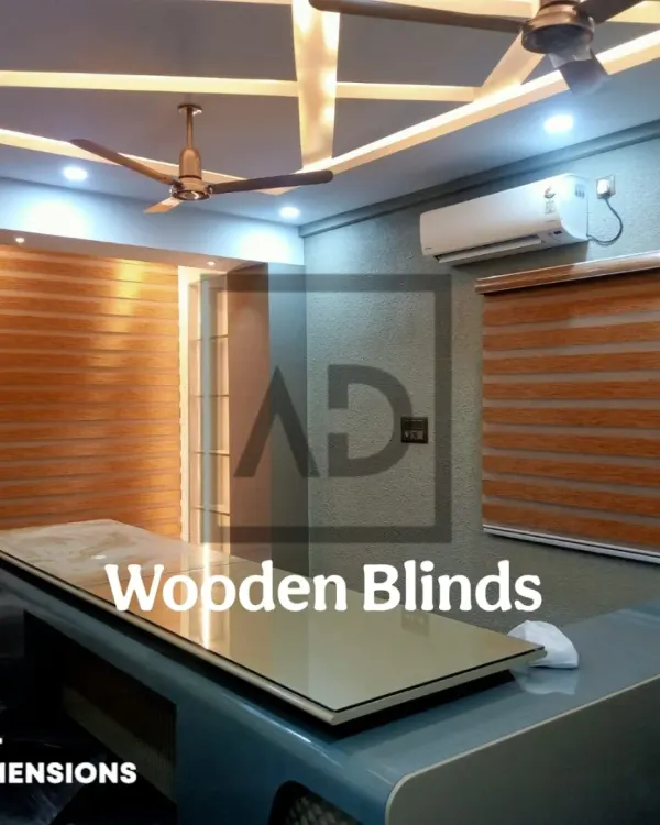 For this modern office space, the client wanted a sleek look with flexible light control. I recommended and installed these wooden finish zebra blinds, which allow for precise adjustments to manage glare and privacy throughout the day.