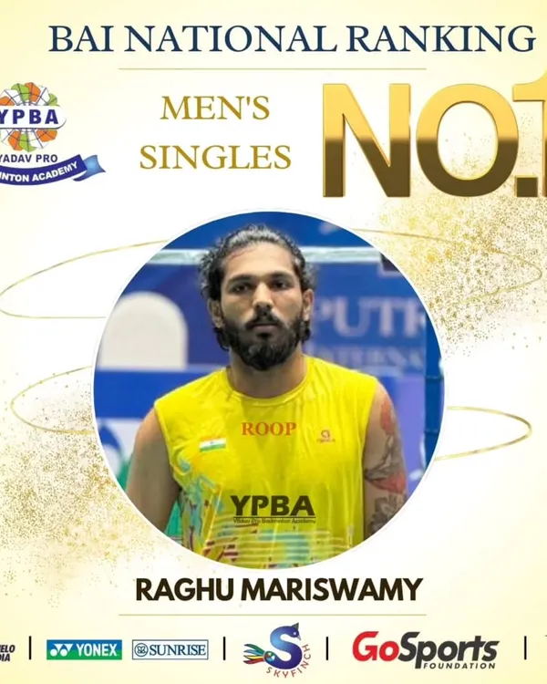 Reaching the top of Indian badminton. I am proud to coach Raghu Mariswamy, who has achieved the BAI National Ranking No. 1 spot in Men's Singles.