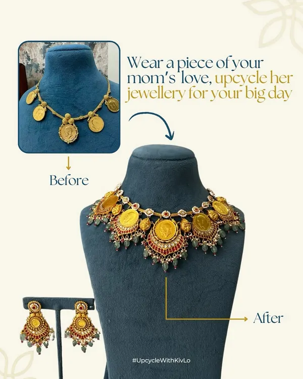 This is one of my favorite stories. A mother's bridal necklace was lovingly upcycled for her daughter's big day, transforming into a stunning South Indian bridal piece. It’s a beautiful way to pass down love and legacy.
