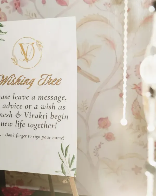 We set up a "Wishing Tree" for guests to leave messages, advice, or wishes for the happy couple. It's a beautiful, interactive element that becomes a cherished keepsake after the wedding.
