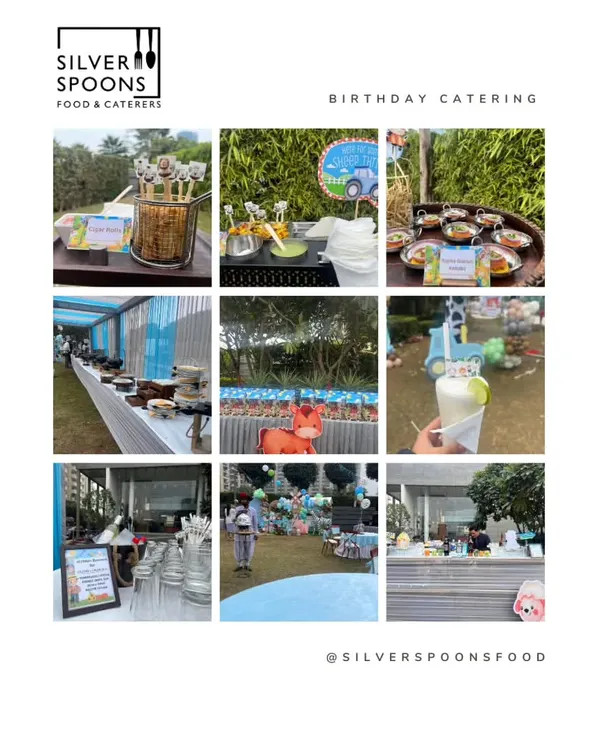 A collage showcasing a 'Barnyard' themed birthday party. It highlights the cohesive blue and green color scheme, themed food labels, and a fun, outdoor setup perfect for kids.