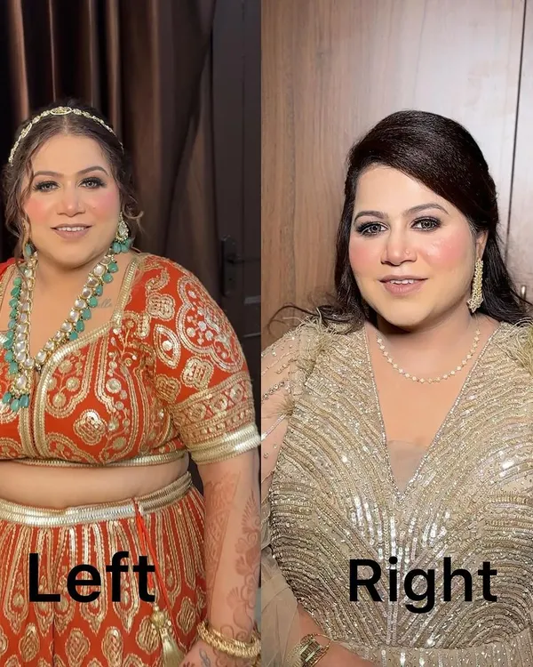 Which look do you like the most, left or right? Two different festive looks on the same client, showcasing my versatility in creating different styles.