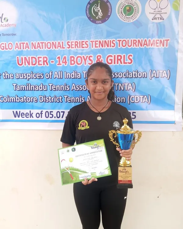 Eshita stands proud as the champion of the NS U/14 Singles title in Coimbatore. Her determination is an inspiration to all our players.