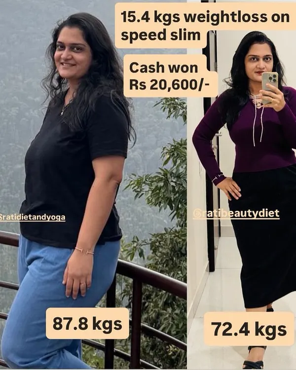 Ayushi's incredible 15.4 kg transformation after two Speed Slim challenges. She not only lost weight but also won a cash prize of Rs 20,600 for her amazing consistency.