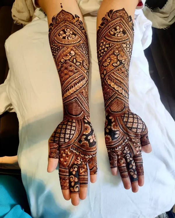 This is the kind of stunning, full-coverage bridal art you can aspire to create. My advanced courses break down how to build such intricate, symmetrical designs, ensuring every element flows perfectly from the fingers to the elbow.