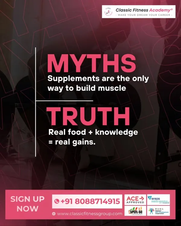 Myth: Supplements are the only way to build muscle. Truth: Real food combined with scientific knowledge equals real, sustainable gains.