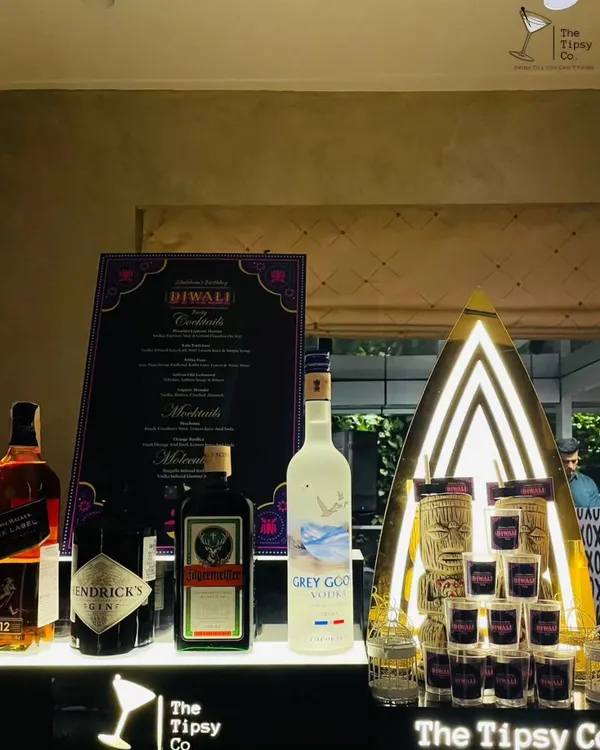 A stunning house party bar setup for Diwali. We brought in our own illuminated displays, premium spirits, and custom decor to create a festive and luxurious atmosphere for the celebration.
