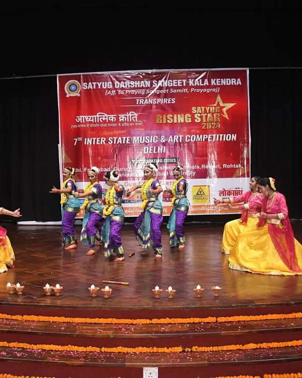 A beautiful group performance on the grand stage of our 'Satyug Rising Stars' competition. The coordination and grace of our students is a testament to their dedicated practice.