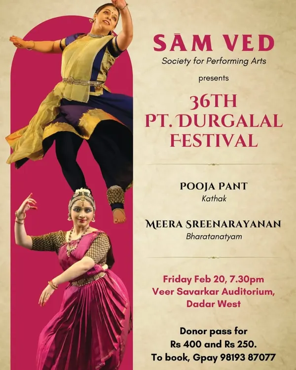 The poster for my performance at the prestigious Pt. Durgalal Festival, where I shared the stage with Bharatanatyam artist Meera Sreenarayanan. It was an honor to be a part of this festival.
