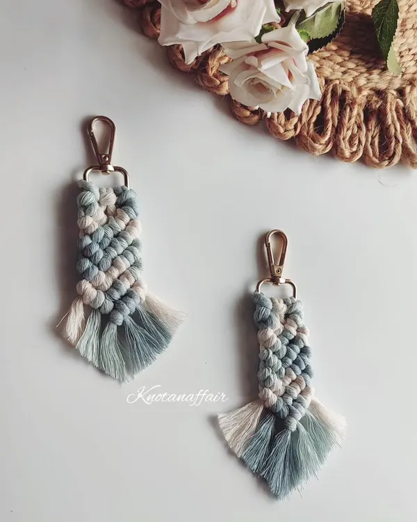 Pretty little macrame keychains in pastel colors. These can also be used as bag charms and are a great affordable option for a unique, handmade gift.