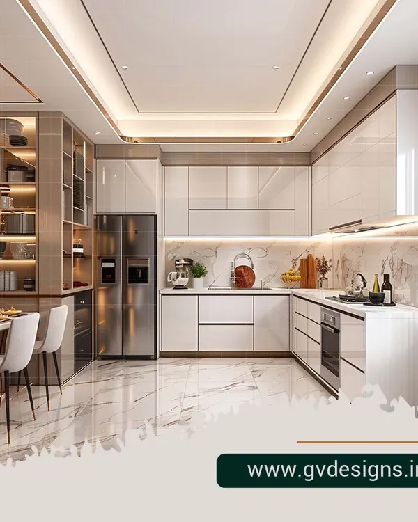 This is the kitchen of your dreams, where high-end style meets everyday function. We designed this open-concept space with sleek, handleless cabinetry, integrated appliances, and luxurious marble flooring, all illuminated by layered cove and accent lighting to create an atmosphere of modern opulence.