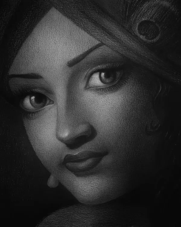 A portrait of Lord Krishna as I imagine Him, with soft yet powerful eyes. This piece is a reflection of my personal spiritual journey and connection.