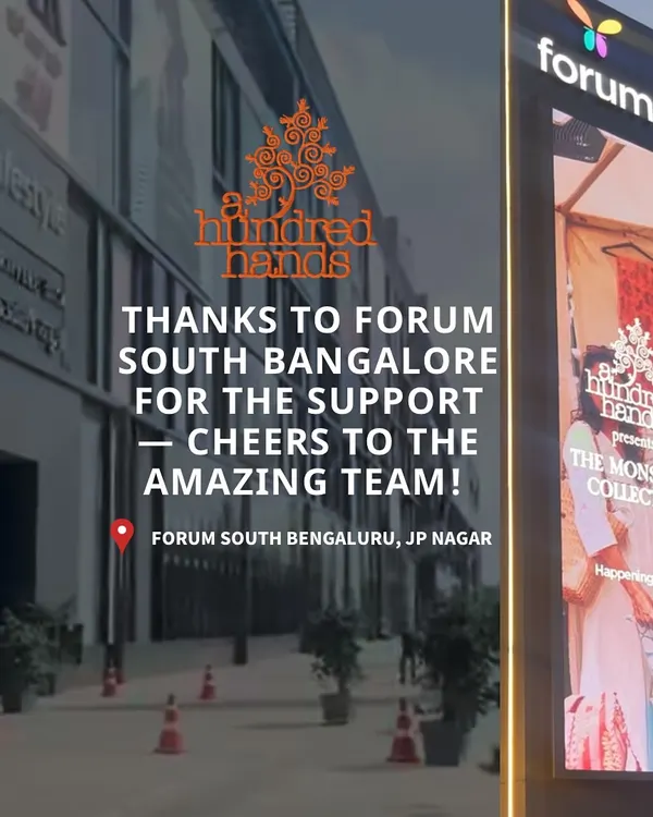 Thank you to Forum South Bangalore for their incredible support. A look at our Monsoon Collective branding on their large outdoor digital screen.