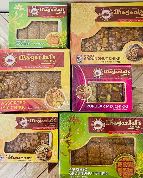 My collection of Lonavala's famous Maganlal Chikki is perfect for healthy winter snacking. I stock a wide variety including Whole Groundnut, Crushed Groundnut, Assorted Mix, and Popular Mix Chikki to satisfy every preference.