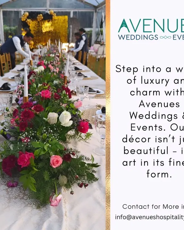 This graphic introduces our brand, promising a world of luxury and charm. We believe our decor is not just beautiful, it's an art form designed to make your event extraordinary.