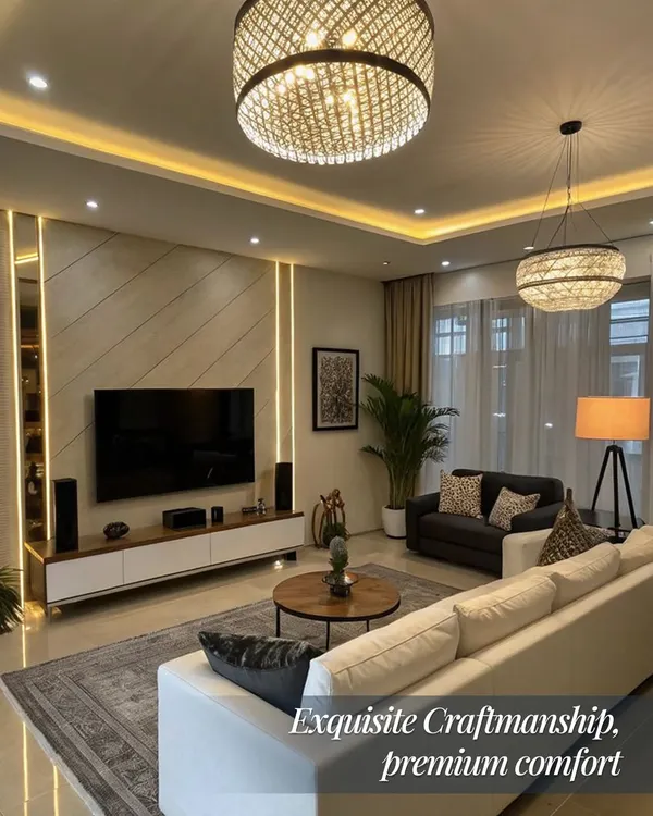 This living room is the perfect example of what I call premium comfort. I designed the space with warm ambient lighting and a modern layout to create an atmosphere that is both luxurious and welcoming, ensuring it feels like home from the moment you step inside.