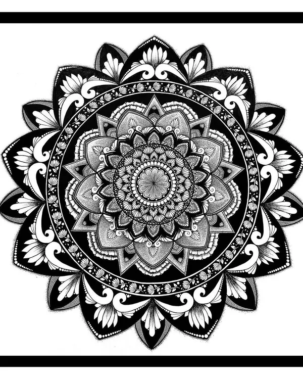 The complete view of a highly detailed mandala mural. This was my first mandala wall art project, and the feeling of seeing the finished piece, with its perfect symmetry and intricate patterns, was incredible.