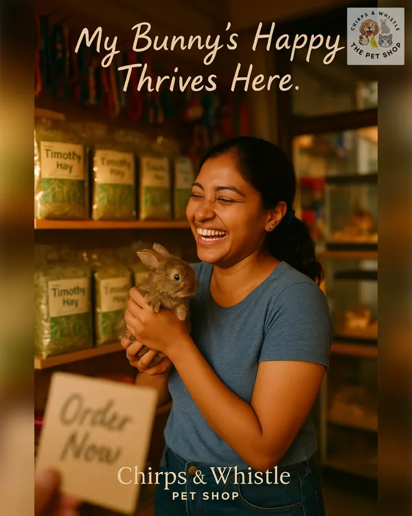 A happy bunny thrives on a proper diet. This customer is delighted with the freshness of my Timothy hay, which is essential for a rabbit's digestive health.