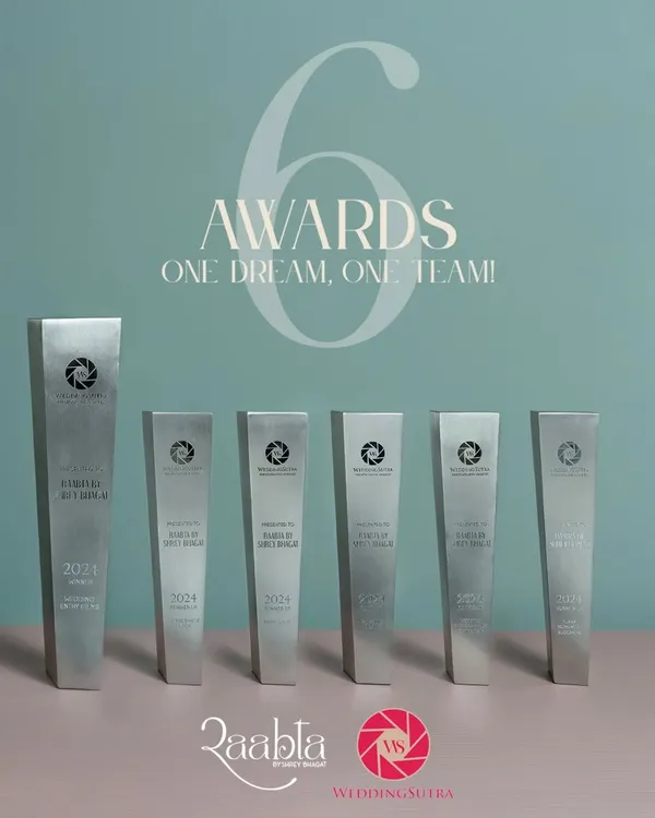 We are thrilled to have won 6 awards at the WeddingSutra Photography Awards 2024. This achievement is a testament to our team's collective dream and hard work.