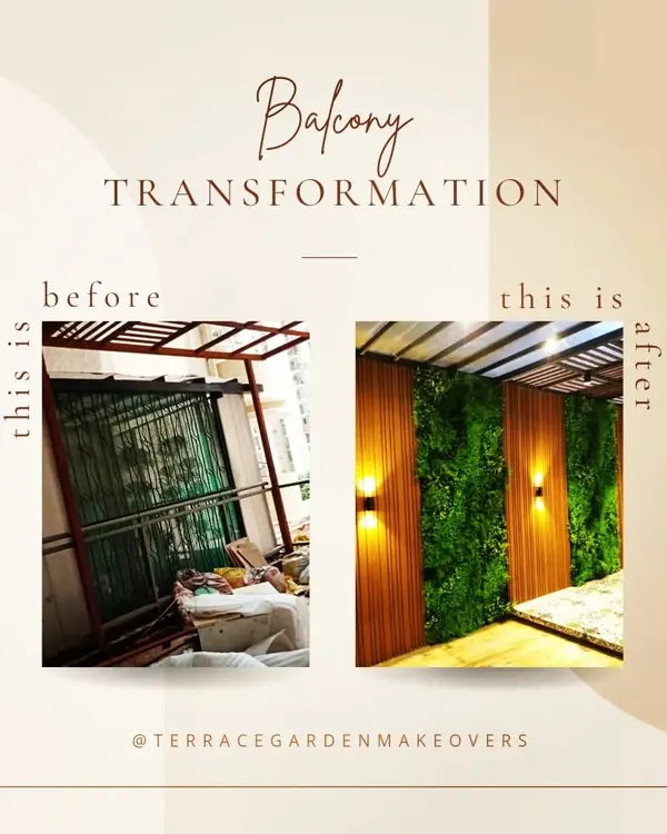 We believe every space has the potential for greatness. This balcony was a blank canvas, and we transformed it into a cozy, private retreat with rich wood cladding, a vibrant artificial vertical garden, and warm, inviting wall lights. This is what we mean by turning a corner into your personal chill zone.