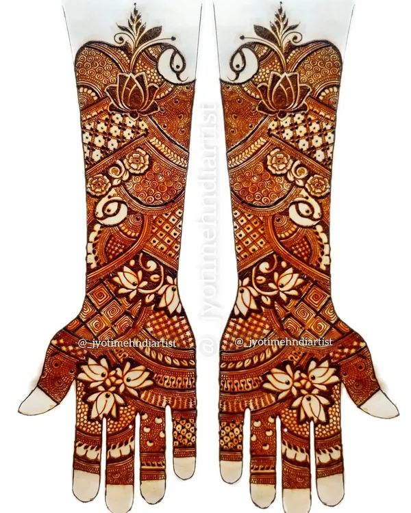 This is the level of detail and perfection you can achieve with my professional course. Here is a full bridal mehndi practice sheet, showcasing intricate peacock and lotus motifs, symmetrical patterns, and clean filler work.