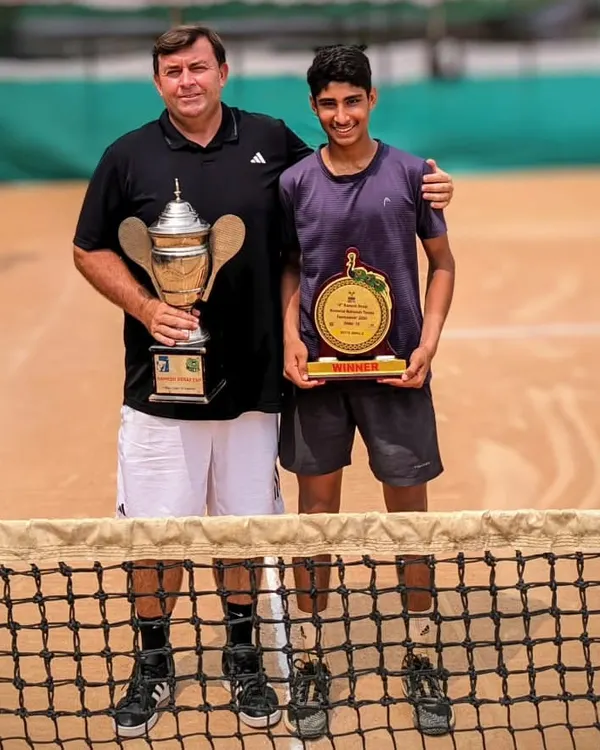 A proud moment with Tavish after he became the singles and doubles champion at the AITA U16 Nationals in Kohlapur. This was his third consecutive National title, a testament to his incredible consistency.