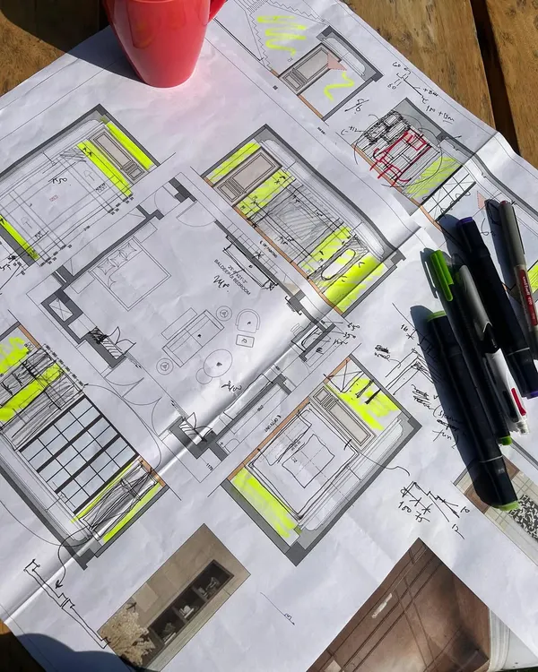There is a unique power in putting pen to paper. Before any digital tools are used, we start with hand-drawn sketches and marked-up floor plans. This is where ideas flow freely, allowing us to explore spatial relationships and refine concepts with spontaneity and intuition.