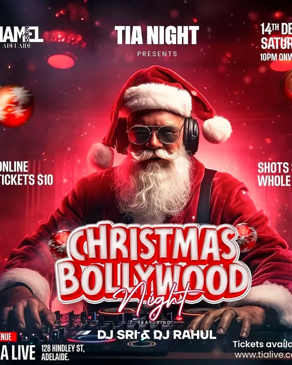 A festive poster for a 'Christmas Bollywood Night' I co-hosted. I enjoy creating special sets for holiday events, mixing seasonal cheer with desi beats.