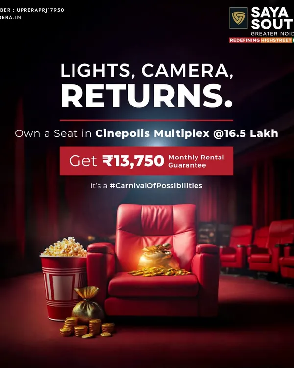 We offer unique investment models that provide tangible returns. This graphic details our offer to own a seat in the Cinépolis Multiplex at Saya South X, which includes a guaranteed monthly rental income, turning a passion for movies into a smart financial asset.