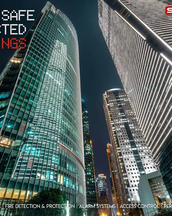 We specialize in creating smart, safe, and connected security ecosystems for large-scale commercial buildings. This image shows the kind of modern, complex environments we secure with our integrated surveillance and building management systems.