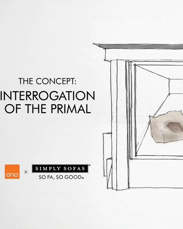 Every project begins with a concept. This sketch for our 'Interrogation of the Primal' installation shows the initial idea of exploring a design's past, present, and future through the form of a single chair.