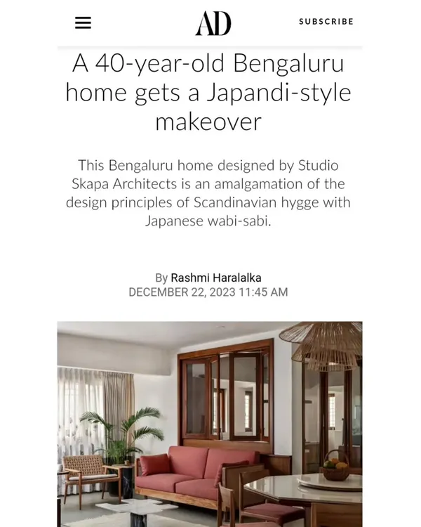 We are thrilled to have our 'Rooted Japandi Home' featured in Architectural Digest India. The article highlights how we gave a 40-year-old Bengaluru home a complete Japandi-style makeover.