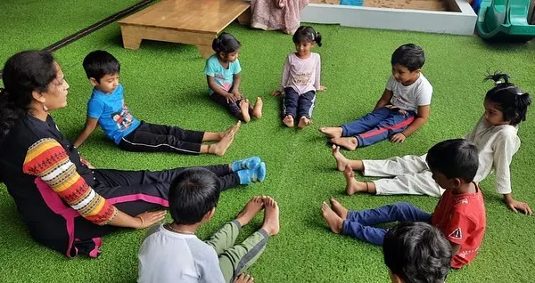 Celebrating World Yoga Day at Siksha. We guide children through simple asanas, which helps improve their flexibility, balance, and concentration. It's a wonderful way to connect mind and body.