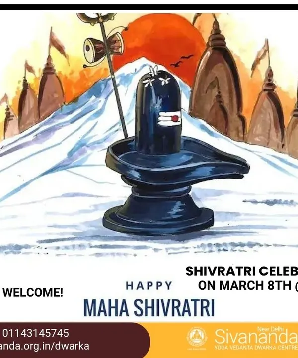 Our announcement for the Maha Shivratri festival, a significant night of worship. The celebration includes a full schedule of rituals like Havan, Pooja, Lingam Abhishekam, and continuous bhajans.