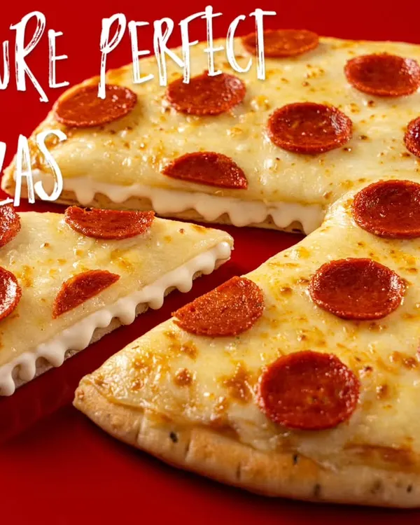 A picture-perfect pepperoni pizza for Ovenstory. Shot against a vibrant red background, this image is designed for maximum impact on delivery apps, with a focus on the cheesy pull and classic toppings.