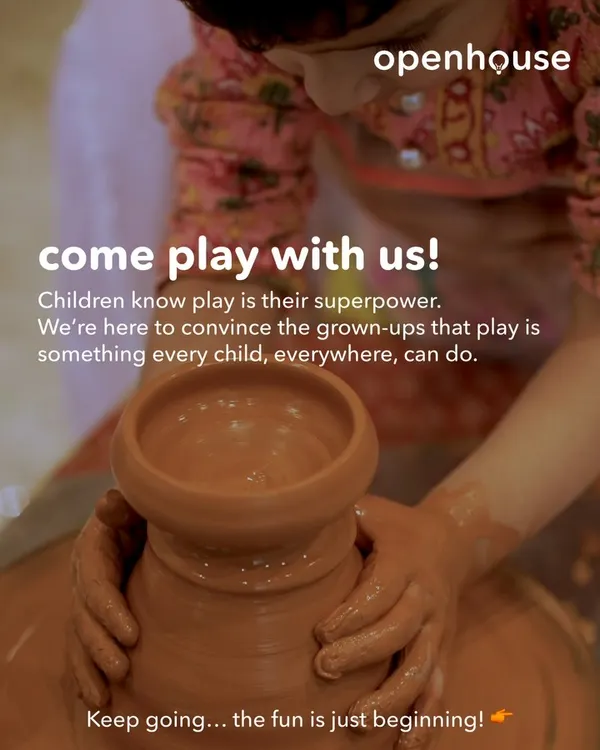 Come play with us. We believe play is a child's superpower, and our pottery sessions are a perfect example, letting kids feel the clay and shape their own creations.