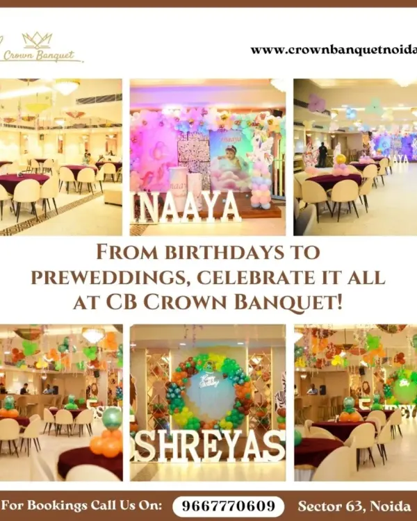 This collage displays the versatility of our venue for various celebrations, from birthdays to pre-wedding events. It features different themed backdrops, balloon decorations, and seating arrangements we have created for our clients' special days.