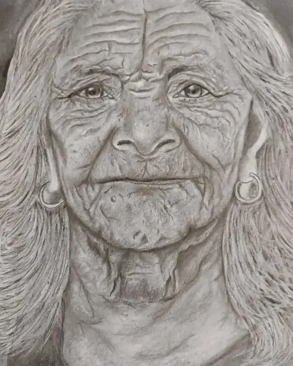 This is a finished pencil shading portrait where the focus was on capturing the story told by the wrinkles on a face. Learning to draw textures like aged skin is a challenging but rewarding part of my advanced portrait course.