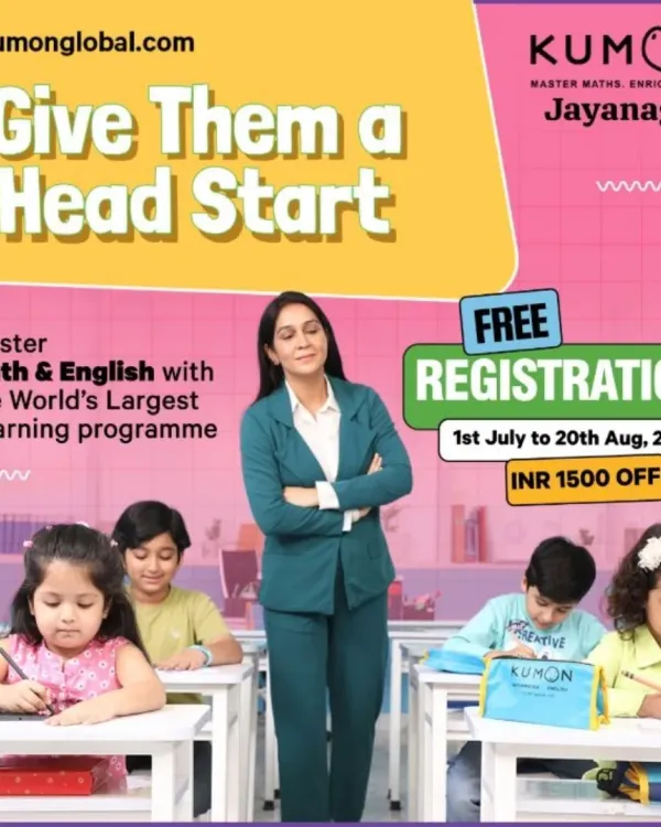 Give your child a head start with our world-renowned Math and English program. This image announces our free registration period, a great time to enroll and save.